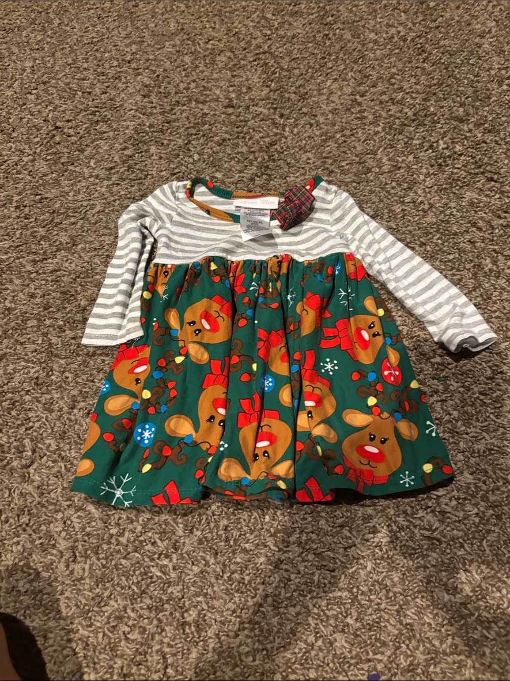 Bonnie Baby Green Trim Striped Baby Dress